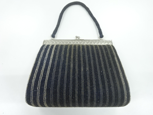 アンティーク　ビーズ縞模様バッグ